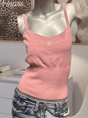 RW&CO Y2K pink tank top with flower embroidery